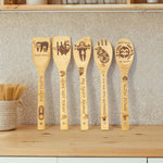 LBCIGOR sloth engraved wooden kitchen utensils set layout