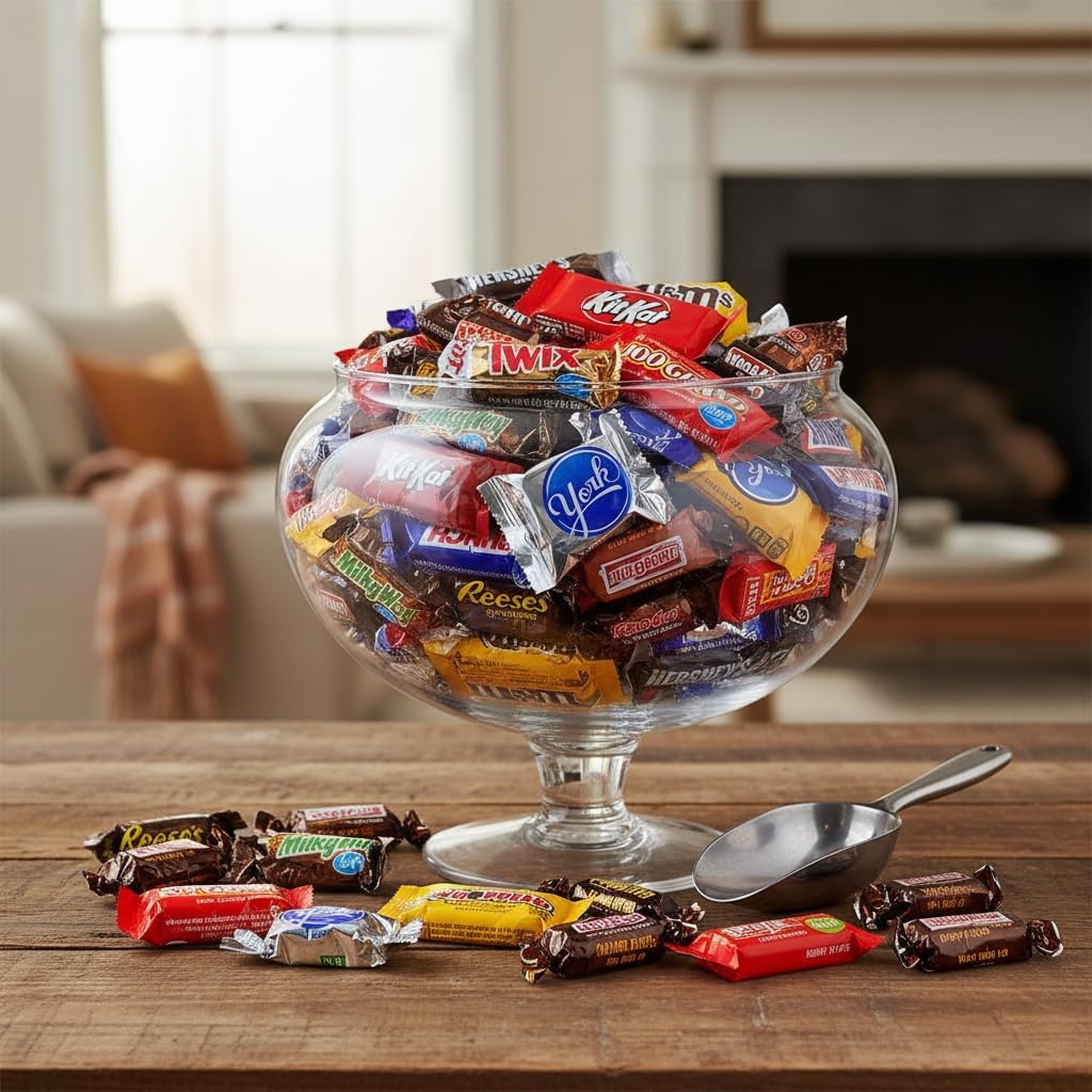 Chocolate candy variety pack displayed in a serving bowl