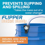 Flipper bucket buddy hose retention clip attached to bucket