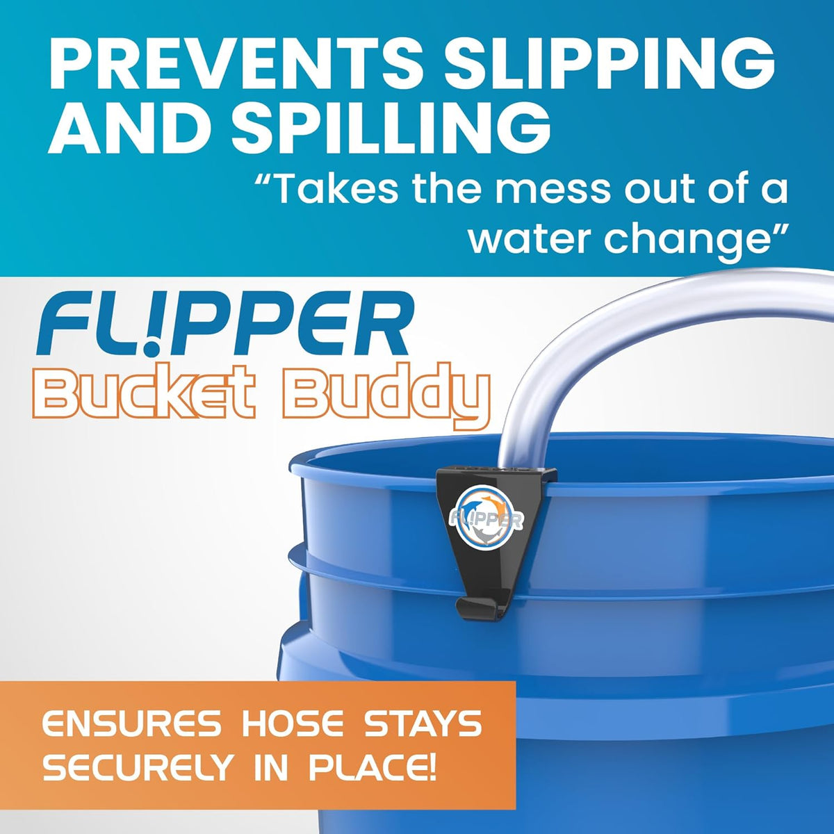 Flipper bucket buddy hose retention clip attached to bucket