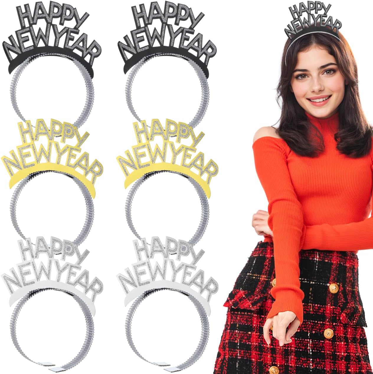 Tinksky Happy New Year headband tiara front view pack of twelve holiday party favors