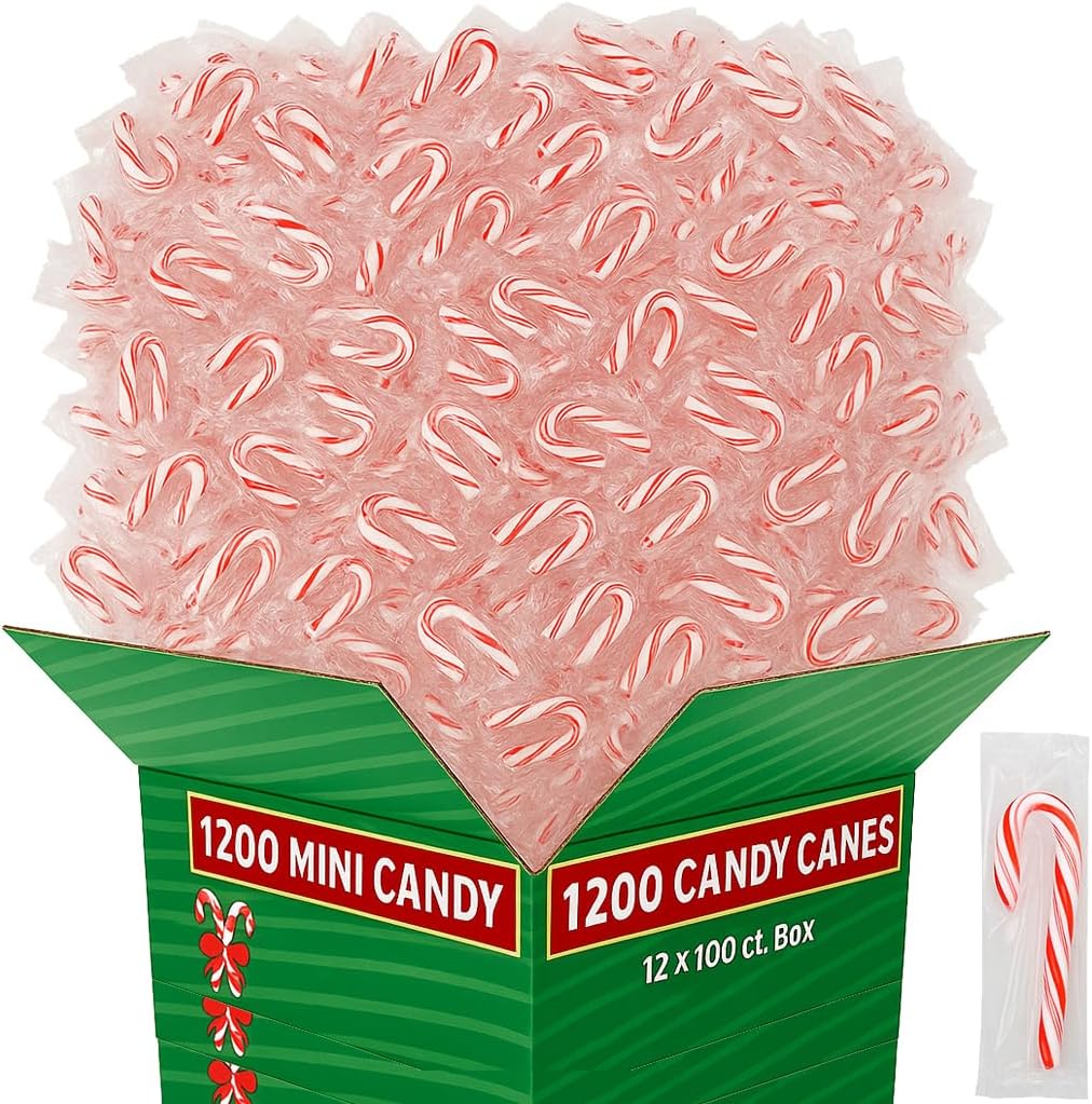 Individually wrapped red and white striped mini candy canes for Christmas decor