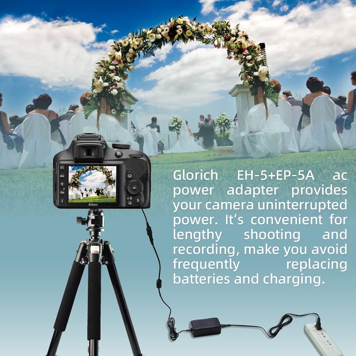 Glorich EP-5A DC Coupler EN-EL14 EN-EL14a Dummy Battery EH-5 AC Power Supply Adapter Power Connector for Nikon Coolpix P7000 P7100 P7700 P7800 Df D3100 D3300 D3400 D3500 D5100 D5200 D5300 D5500 D5600 - Image 2