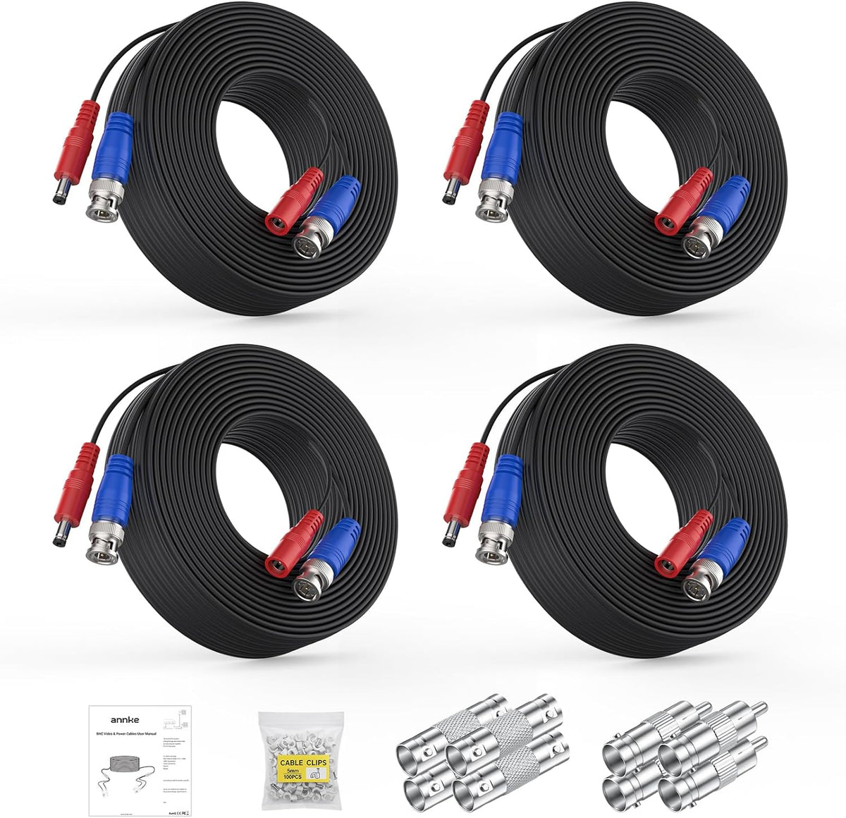 ANNKE video power cables front view showing four rolls of premium white surveillance camera extension wires.