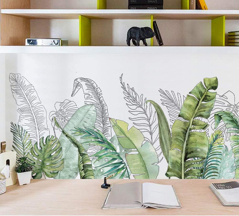 Green Banana Leaf Tropical Plants Wall Stickers, Peel and Stick Palm Tree Plant Leaves Wall Decals, DIY Wall Art Decor Home Decorations Jungle Wall Sticker Mural for Living Room Bedroom (D) - Image 1