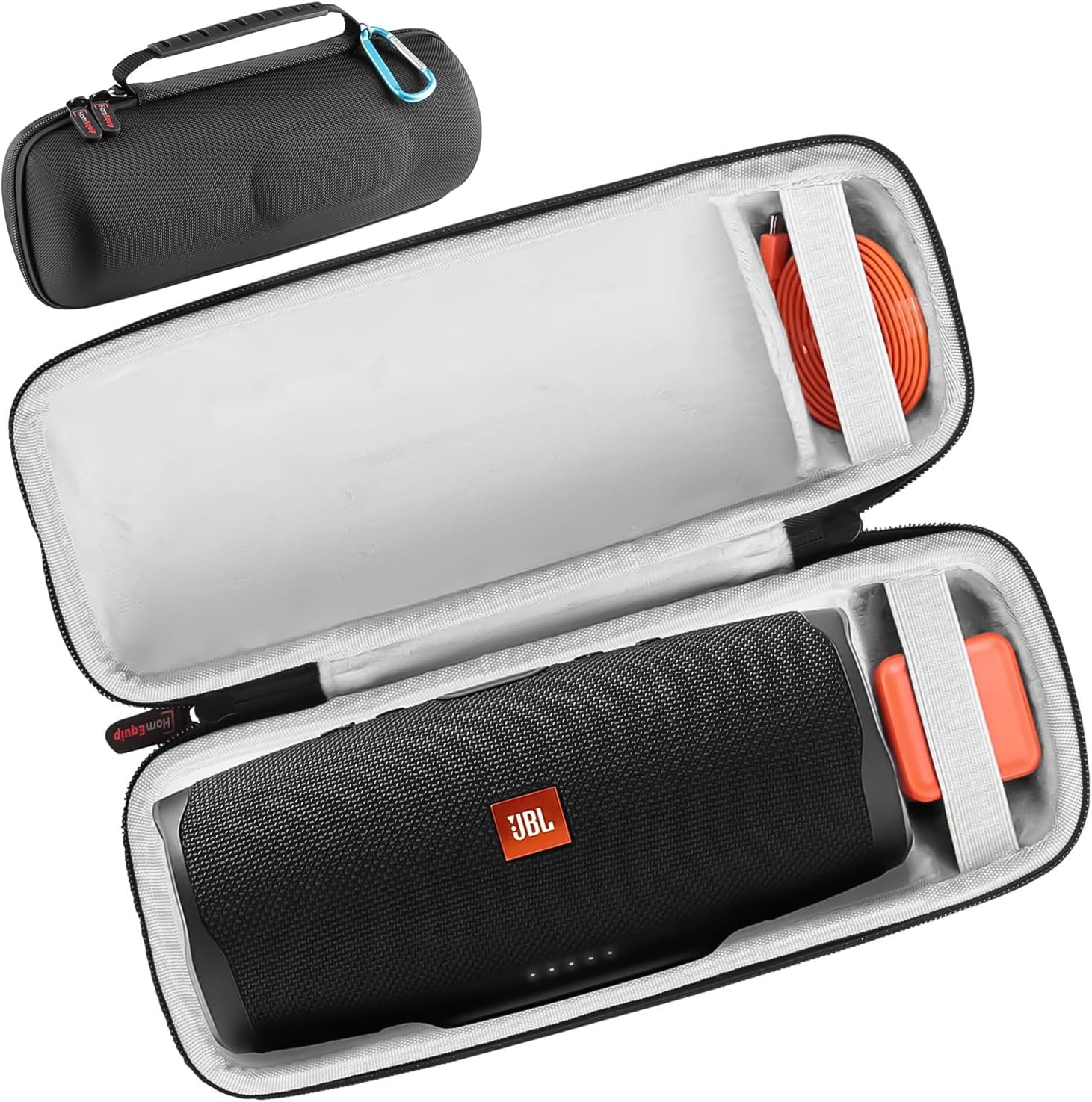 HomEquip hard shell travel case front view showing black rugged exterior