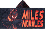 Spider-Man Miles Morales hooded bath towel front view showing character hood and graphics