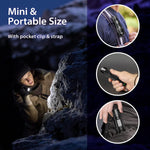 Aviation grade aluminum alloy tactical torch showing its compact pocket-friendly dimensions.