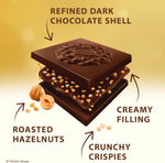 Ferrero Rocher dark chocolate square cross section revealing hazelnut and cream