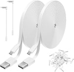 Uogw 2 pack 20 feet power extension cable front view showing two coiled white flat cords and installation clips.