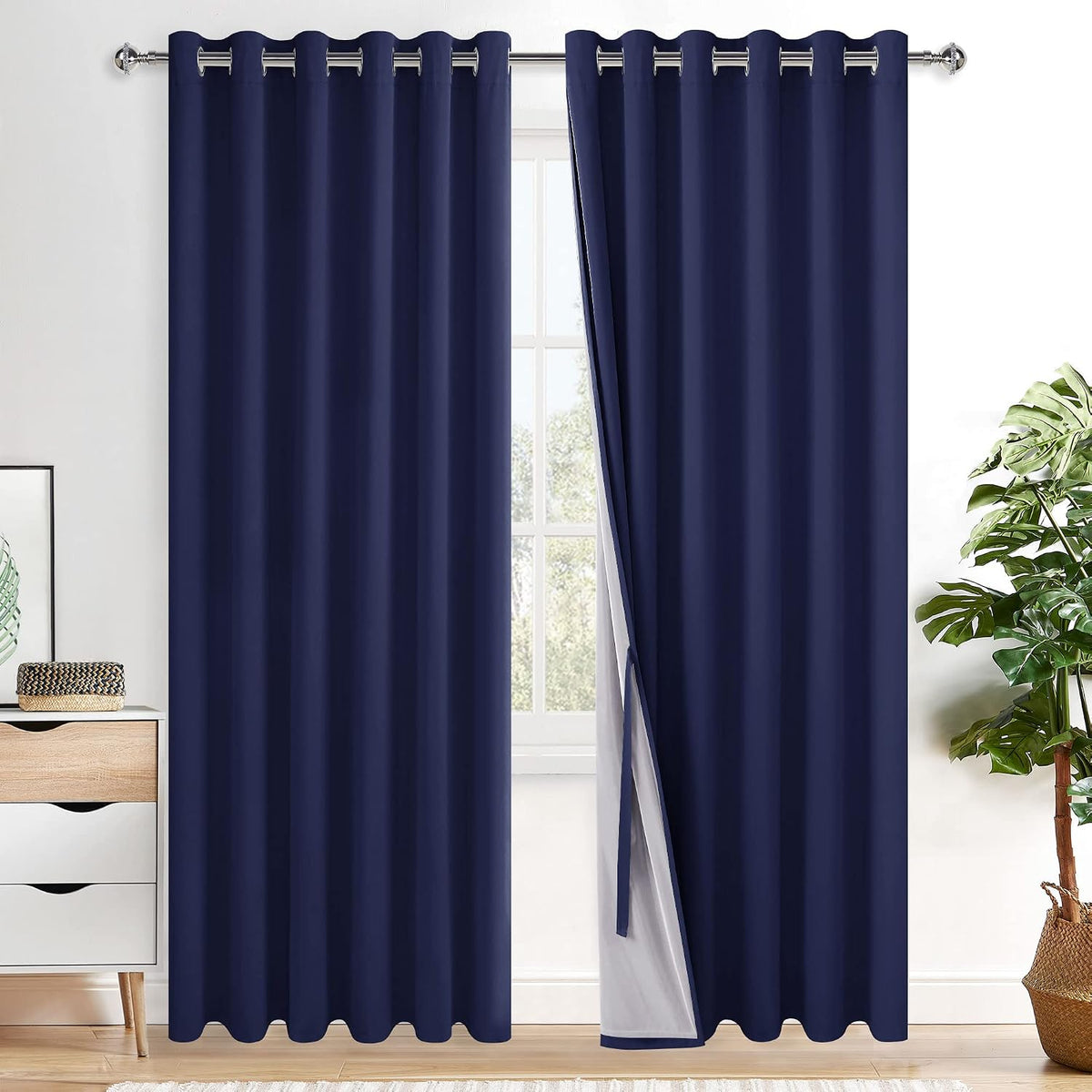 XWZO 100 percent blackout curtains front view in navy blue