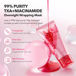 Applying the pink APRILSKIN TXA overnight peeling mask onto the face using the silicone applicator