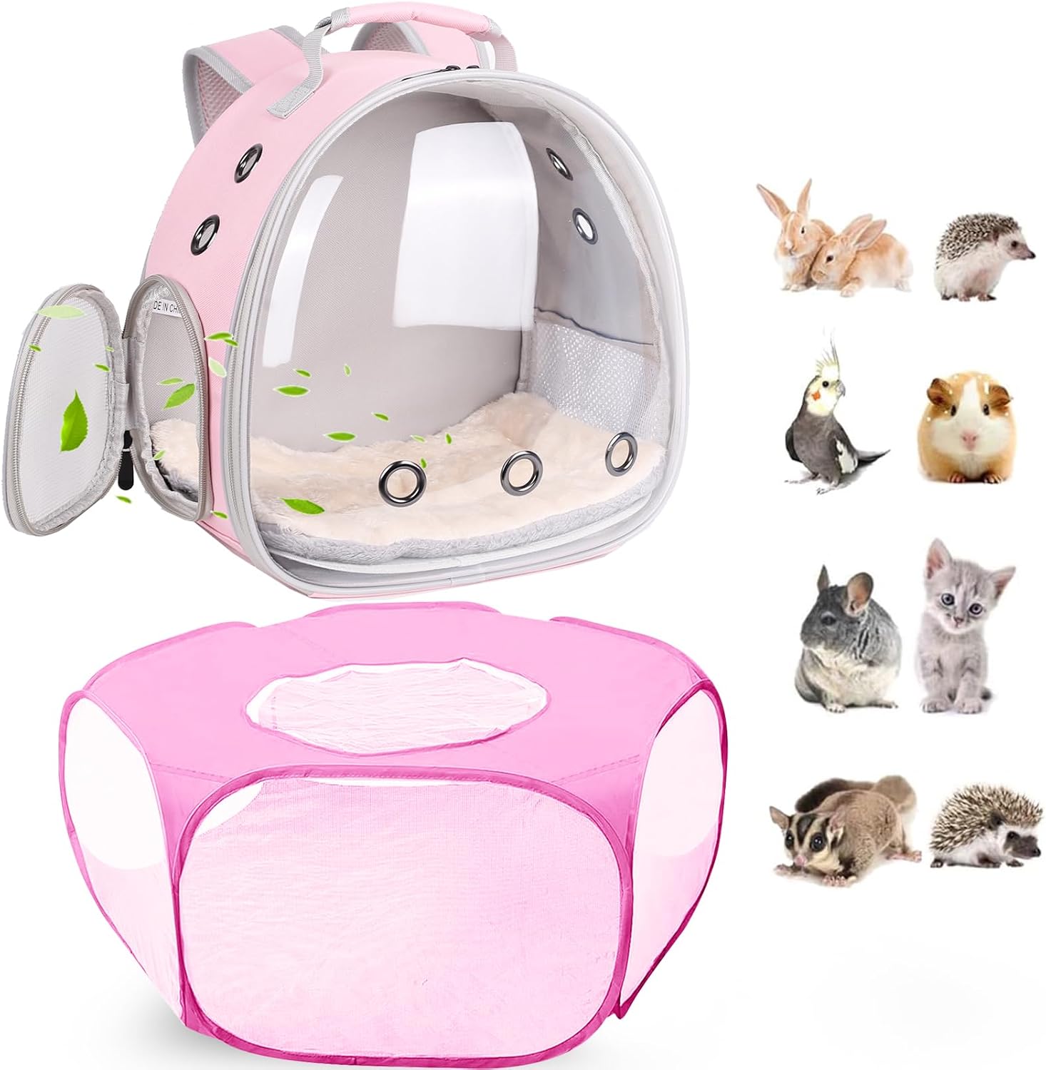 2-Pack Guinea Pig Carrier Backpack and Playpen with Lid, Breathable Pet Playpen Pop Open Exercise Fence, Portable Small Animal Cage for Rabbits, Chinchillas, Squirrel, Lizard, Sugar Glider - Image 1