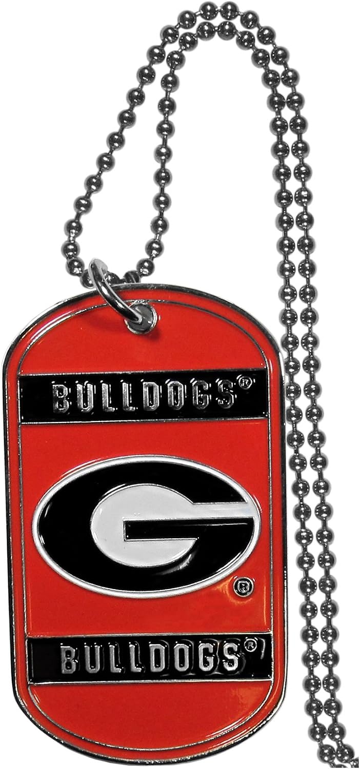 Siskiyou NCAA tag necklace side angle view on gradient background
