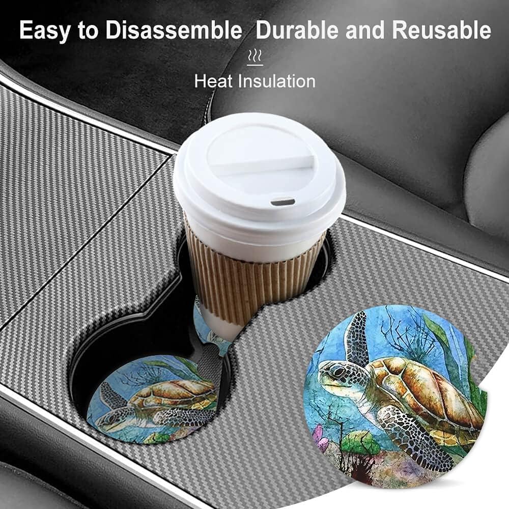 Two pack ceramic car coasters with finger notch design