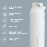 Base and ergonomic profile view of the Stanley 17 Ounce charcoal hydration flask.