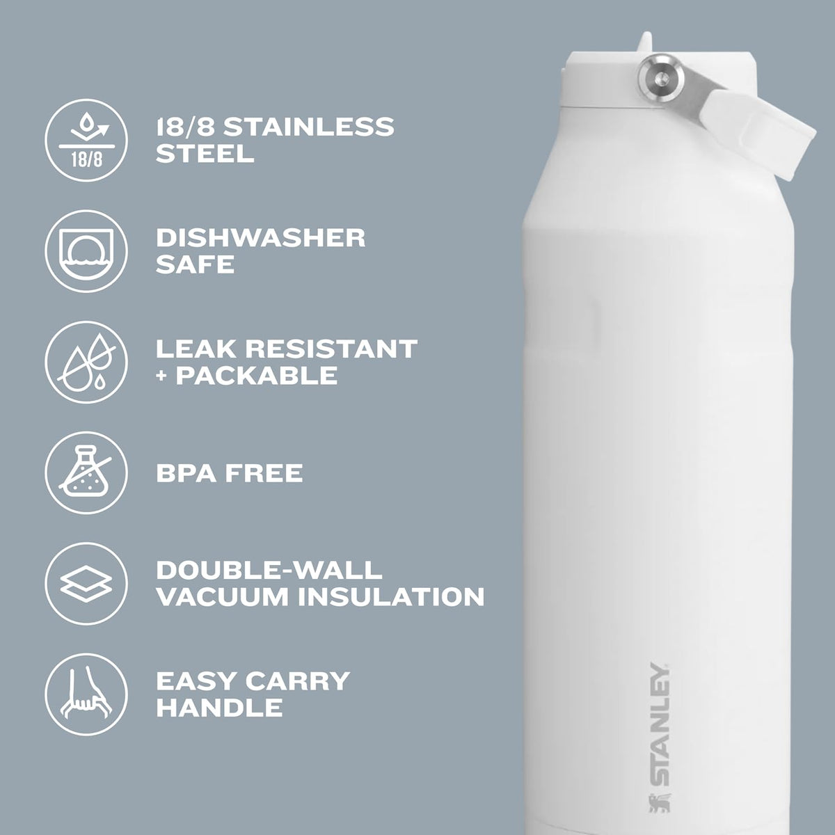 Base and ergonomic profile view of the Stanley 17 Ounce charcoal hydration flask.