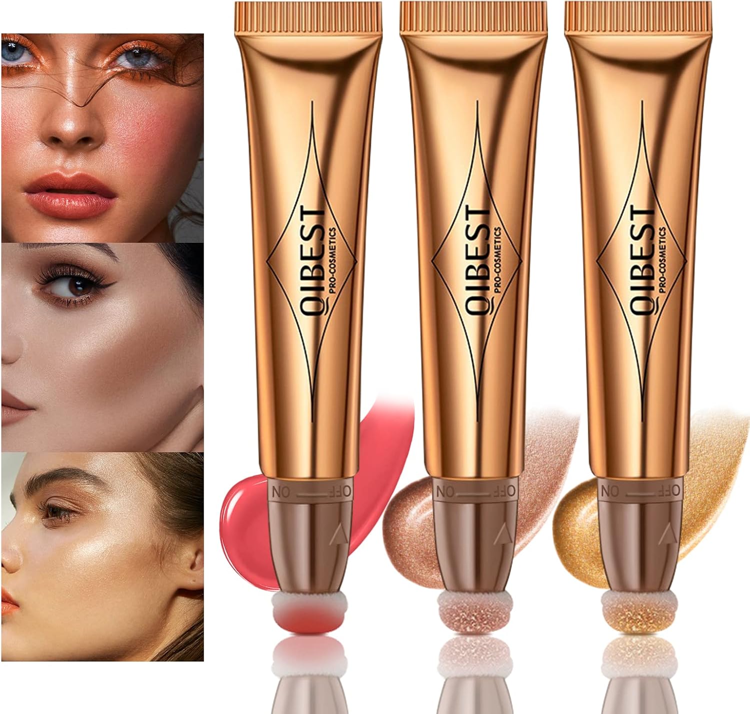 Go Ho 3Pcs Liquid Blush Beauty Wand Kit front view showing three cream makeup sticks
