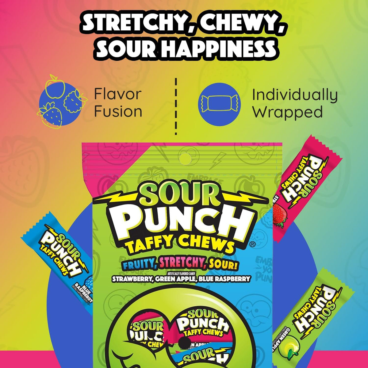 Sour Punch Taffy Chews back label ingredients nutritional facts