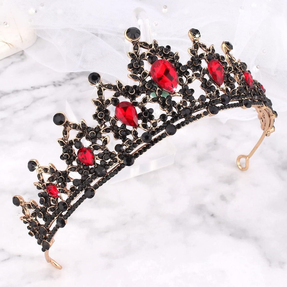 SuPoo red crystal headband showing inner metal structure and loops