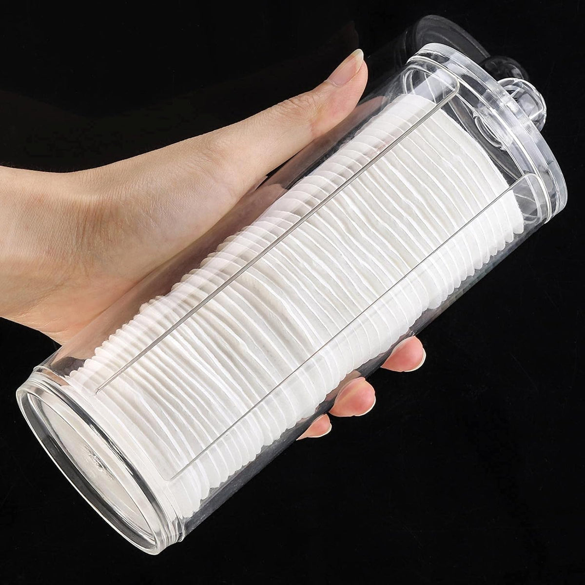 Tecbeauty clear acrylic cotton pad and Q-tip holder front view