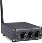 Pyle Mini Bluetooth Home Stereo Amplifier front view showing metal chassis and control dials
