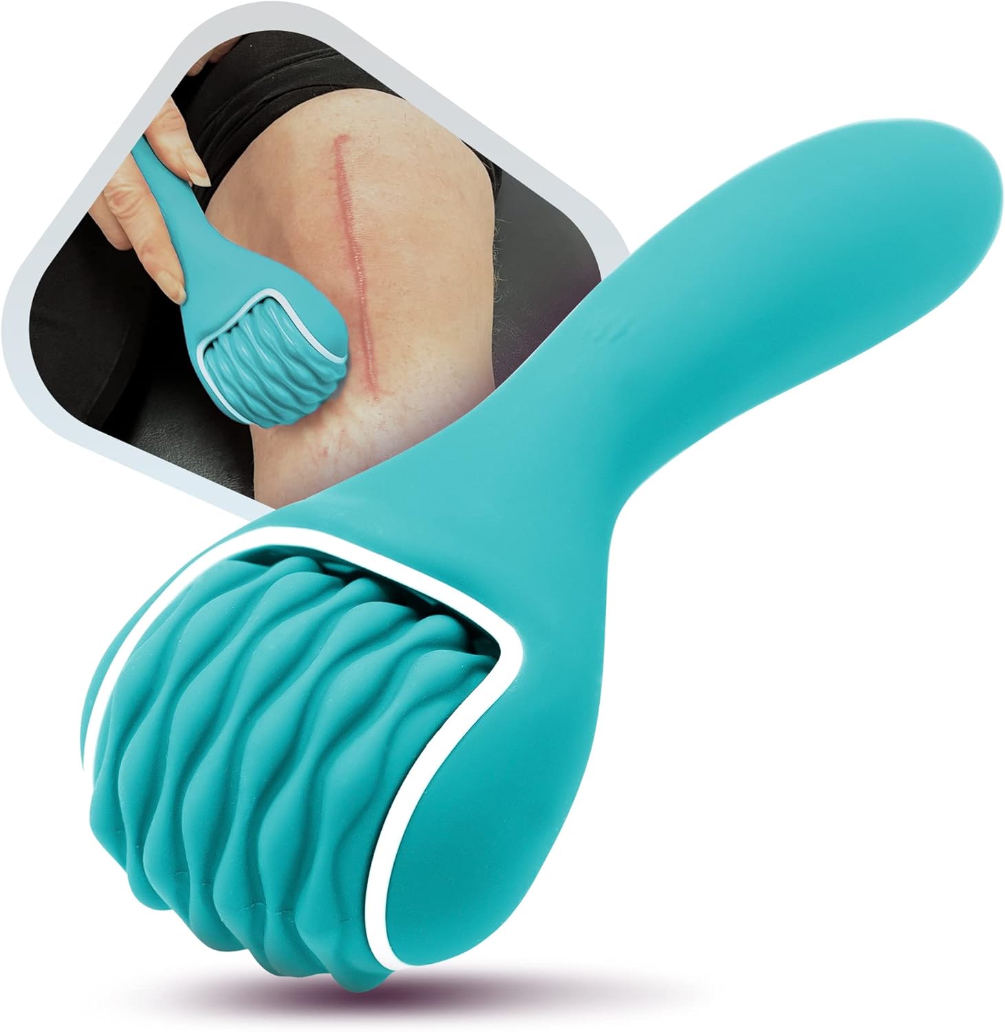 Scarroller scar tissue massager in teal front view for post surgery incision recovery