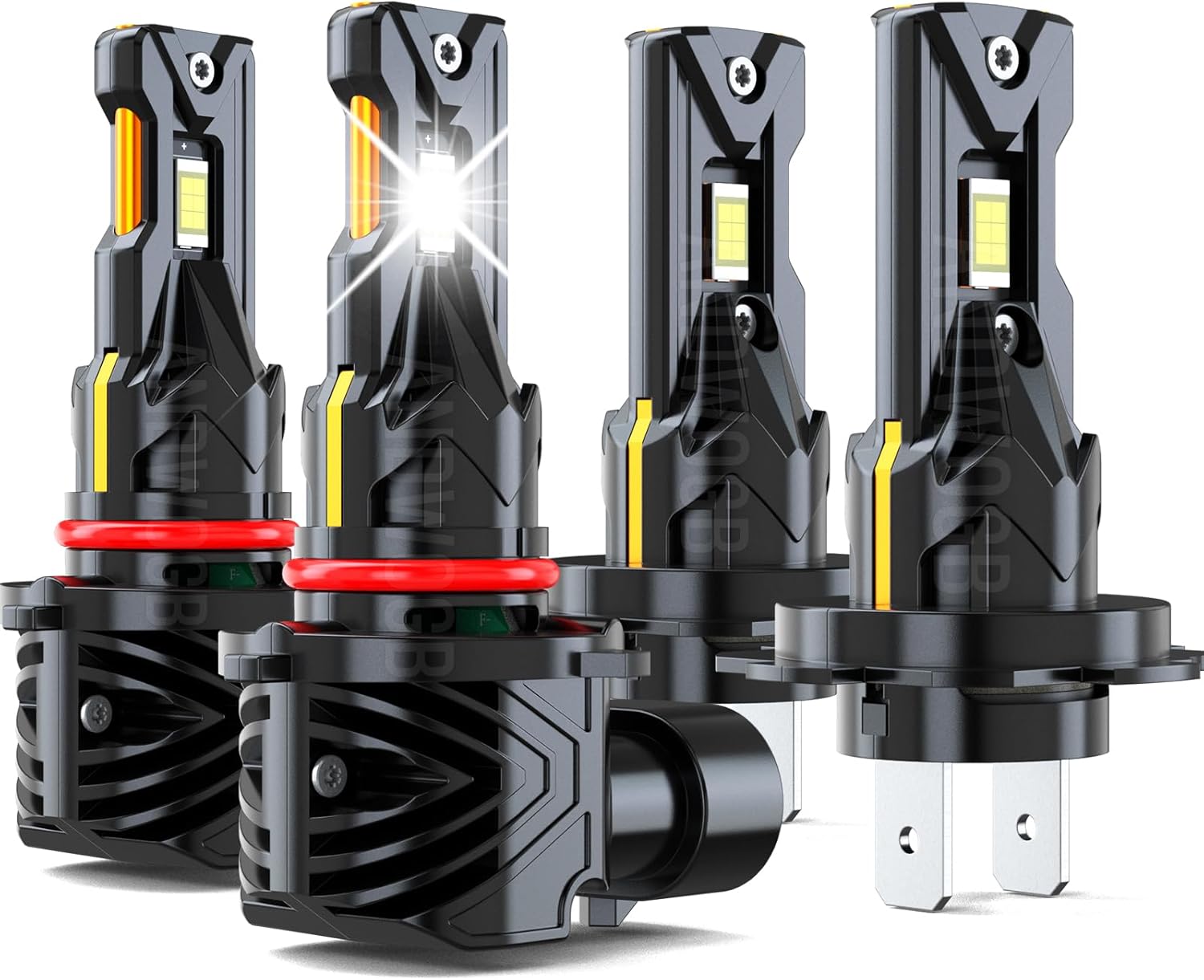 ANDWOGB LED headlight bulb pack front view detailing the 4 count replacement kit pieces