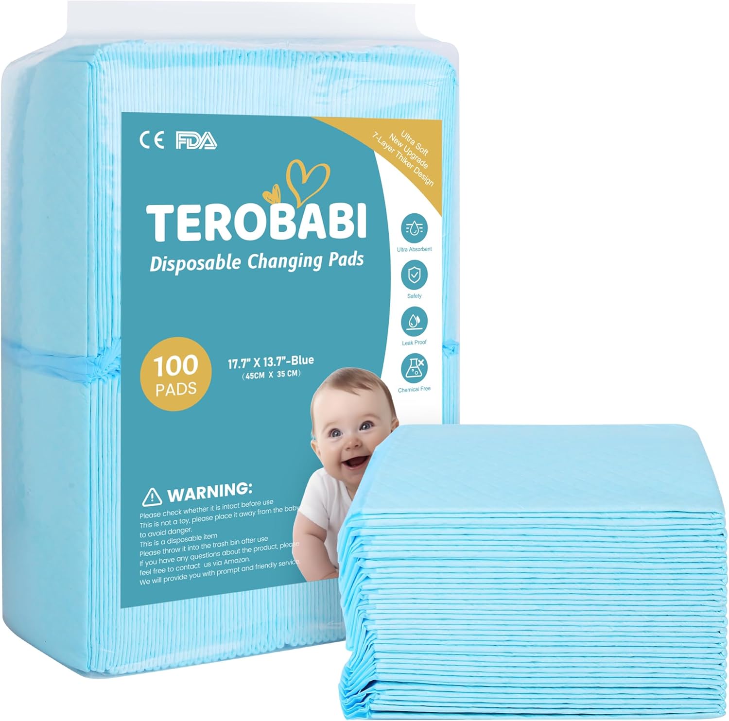 Terobabi disposable changing pads 100 pack front view