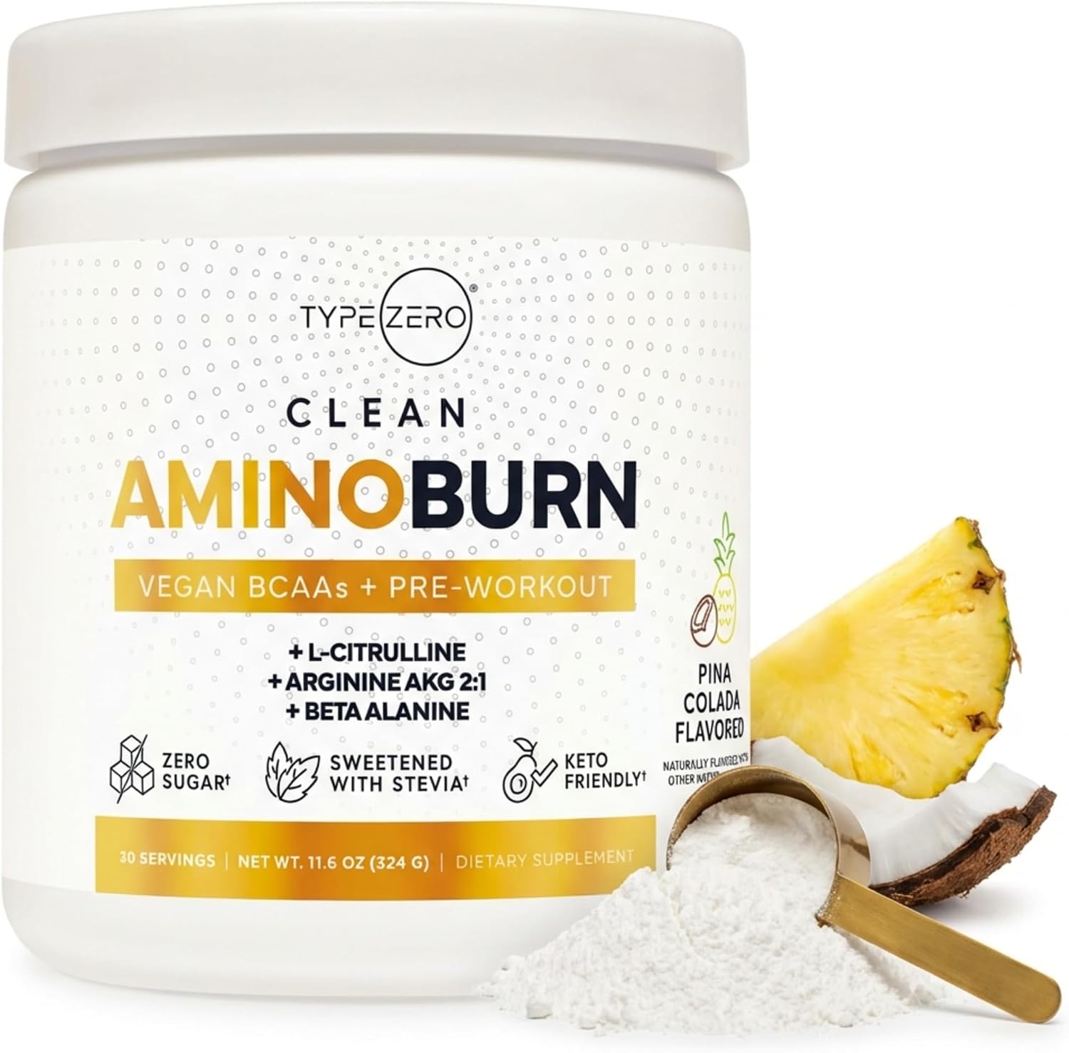 Type Zero Amino Burn Pina Colada front view tub supplement
