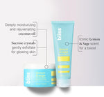 Bliss Lemon and Sage exfoliating body scrub texture being applied to smooth skin.