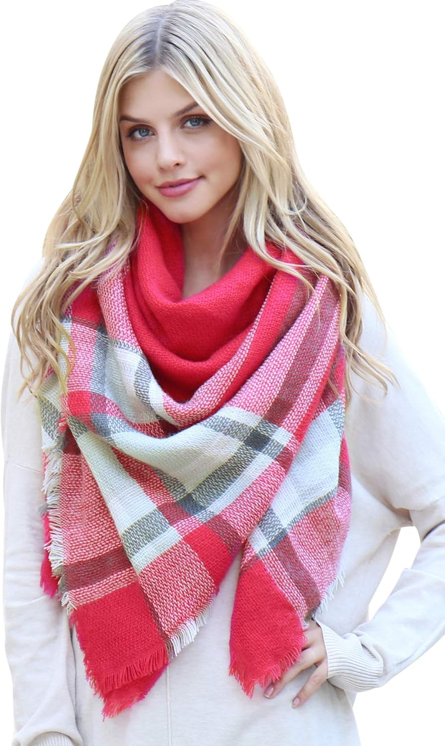 MYS Collection plaid check lightweight soft circle infinity scarf front view fashion accessory