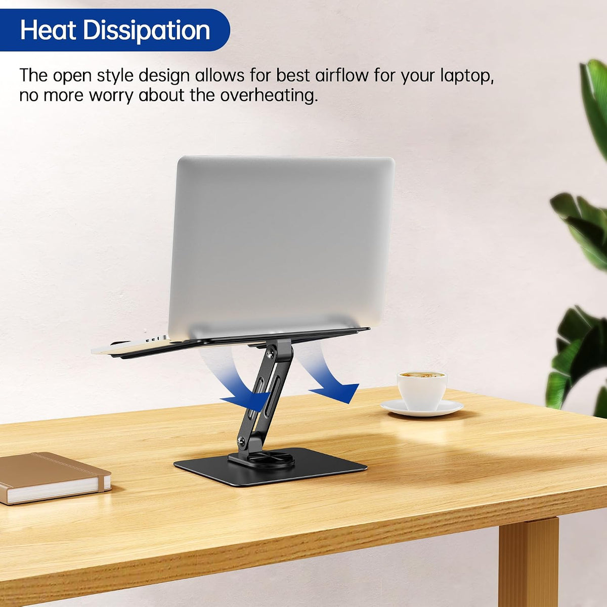 Besign computer riser stand highlighting the 360-degree rotating base in action.