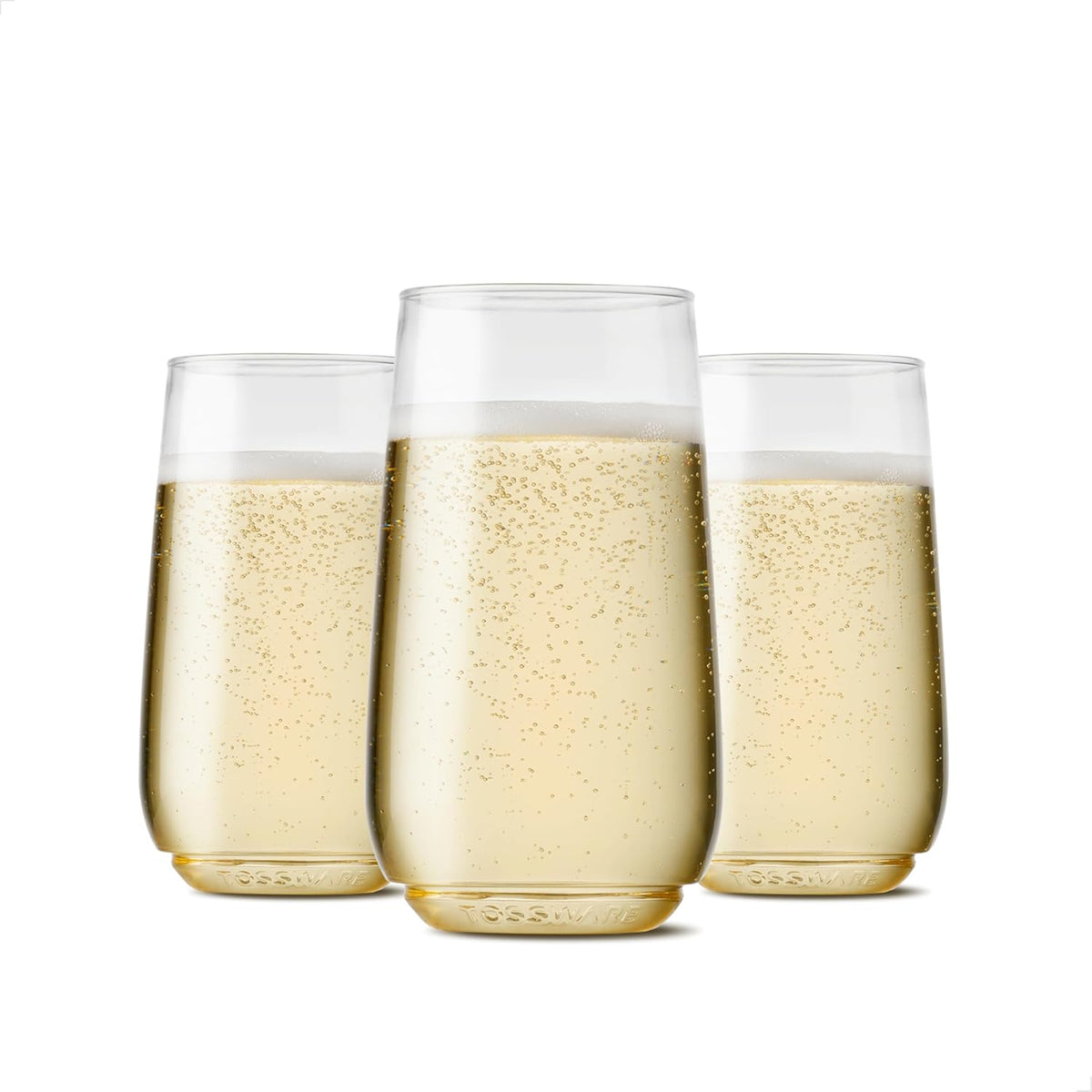 TOSSWARE POP 6 Ounce Flute Junior front view of premium plastic champagne glasses.