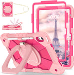 WESOROL heavy duty iPad case front view in rose pink showing built-in screen protector