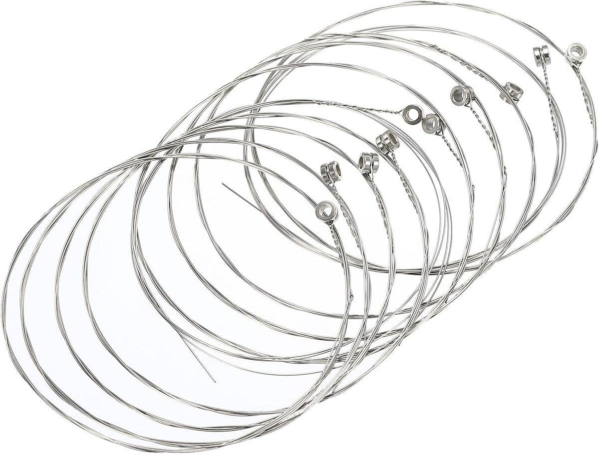 Meccanixity acoustic guitar strings front view showing stainless steel finish.