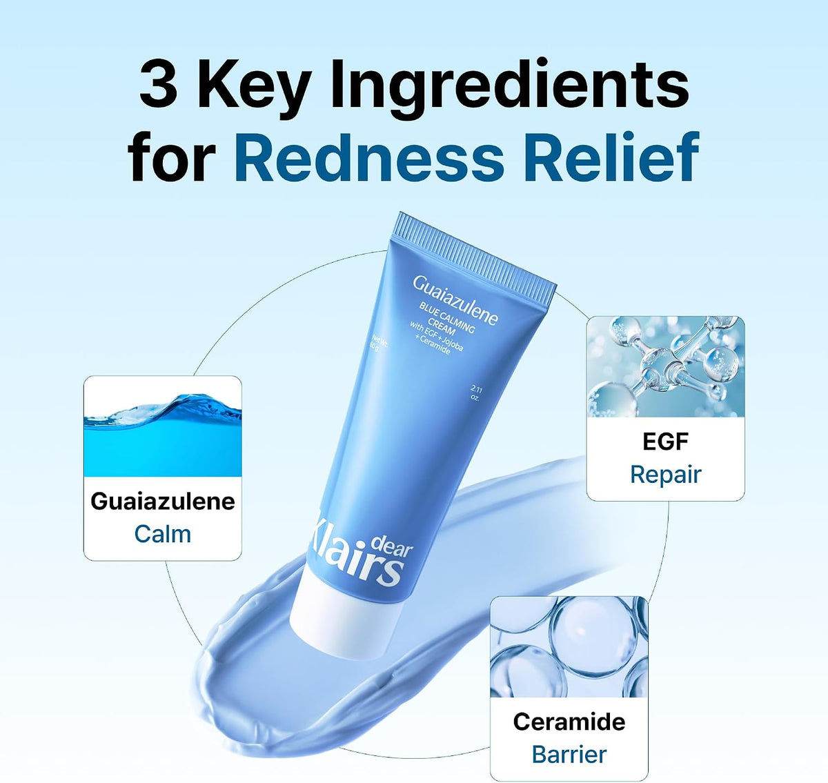 Dear Klairs EGF serum and blue calming cream packaging