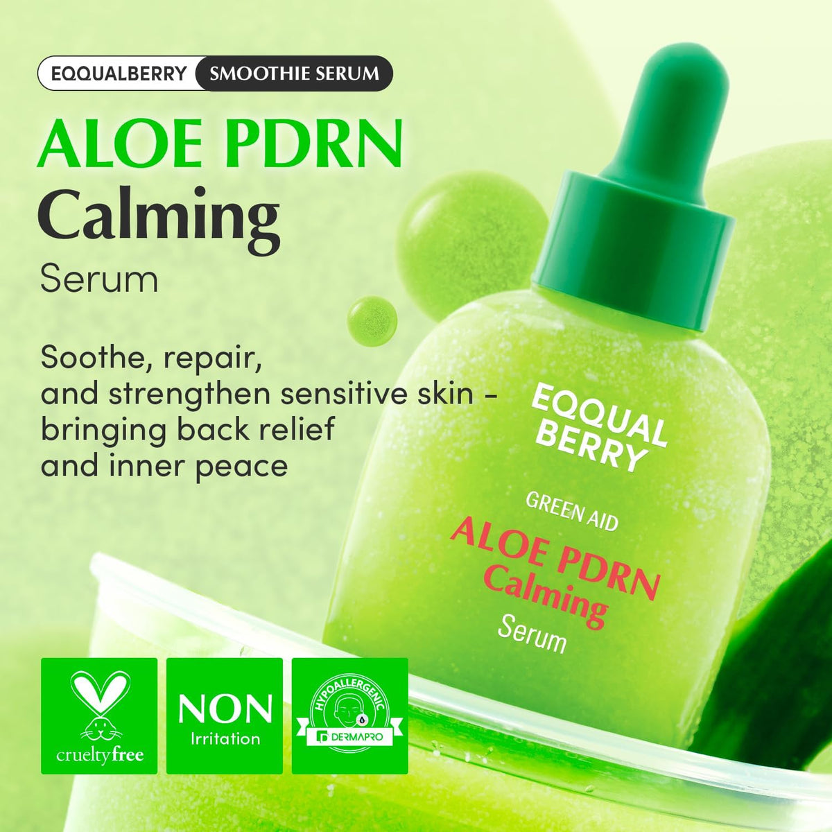 EQQUALBERRY soothing serum packaging and label details