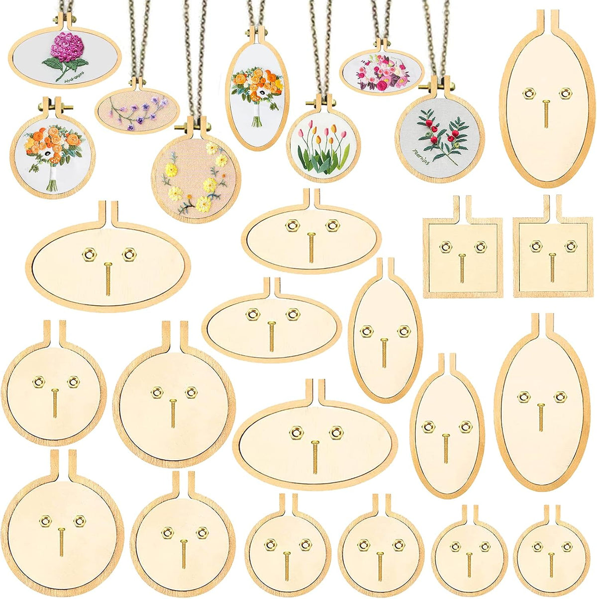 ZOCONE 20 Packs Mini Embroidery Hoops, Small Ring Tiny Embroidery Hoops with Keychain Earring Hooks Jump Rings, Round Wood Hoops for DIY Embroidery Necklace Jewelry Pendant and Keychain - Image 10