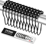 TVTOO matte black shower curtain hooks front view holding bathroom curtain