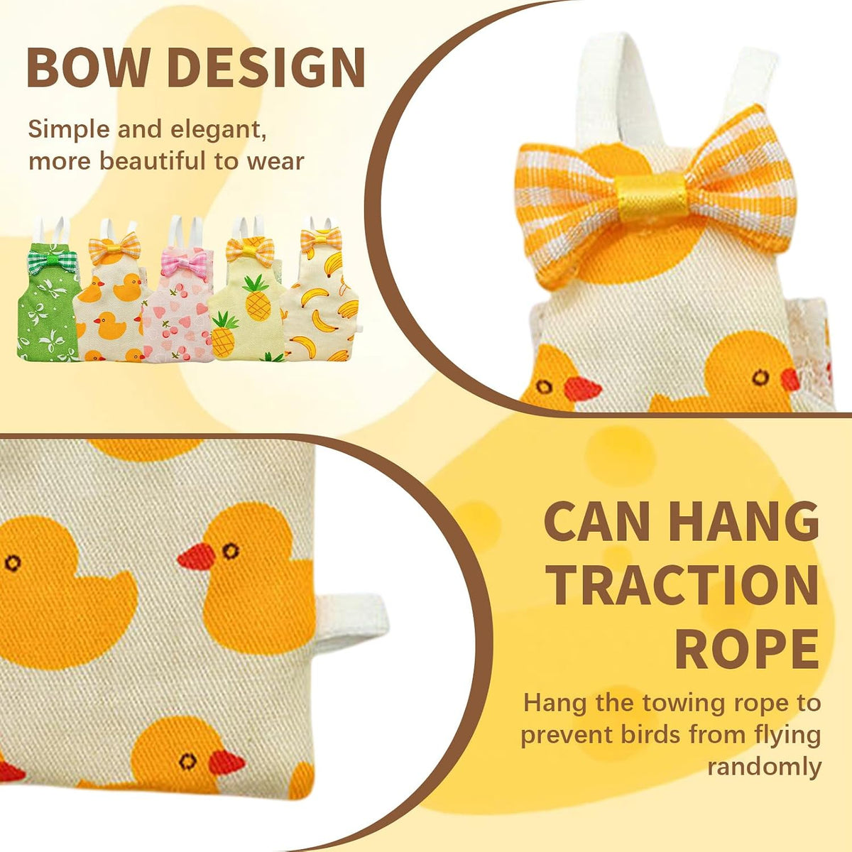 Side view of a reusable chicken diaper showing the spacious tail and wing clearance holes