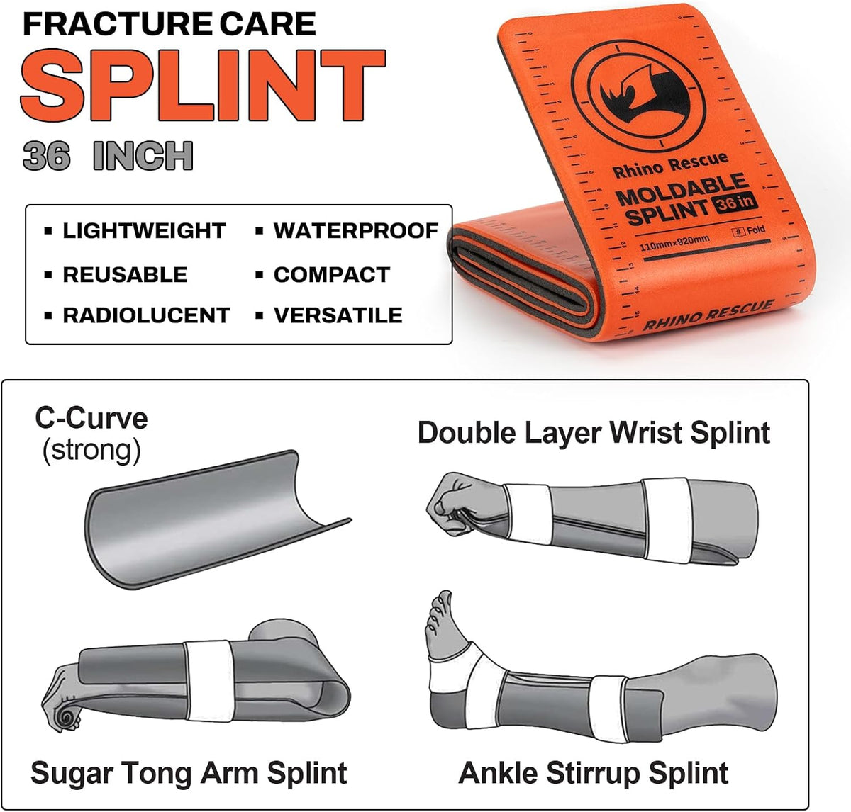 Rhino rescue emergency splint rolled in storage bag