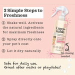 Lumi-Noble puppy grooming spray next to a grooming brush