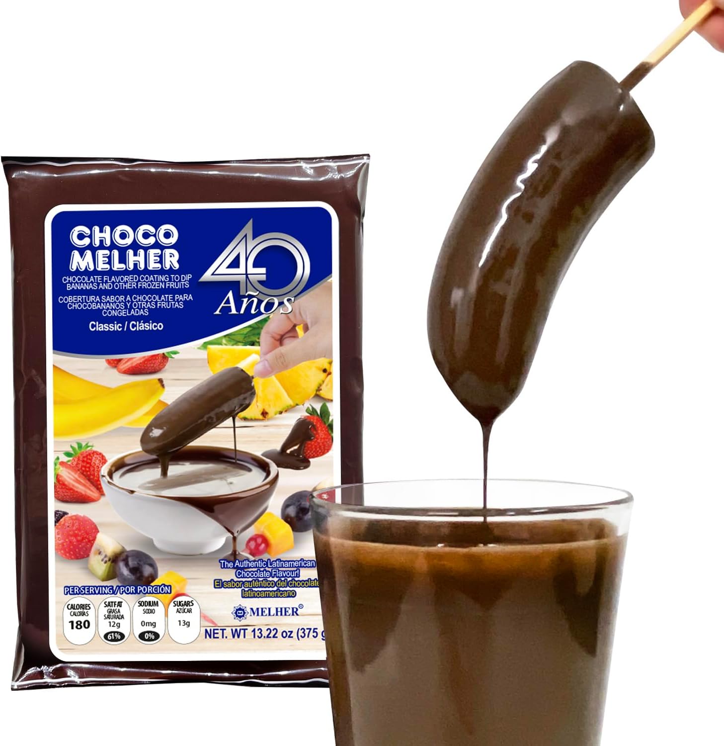 Melher Chocomelher Clasico milk chocolate coating front view