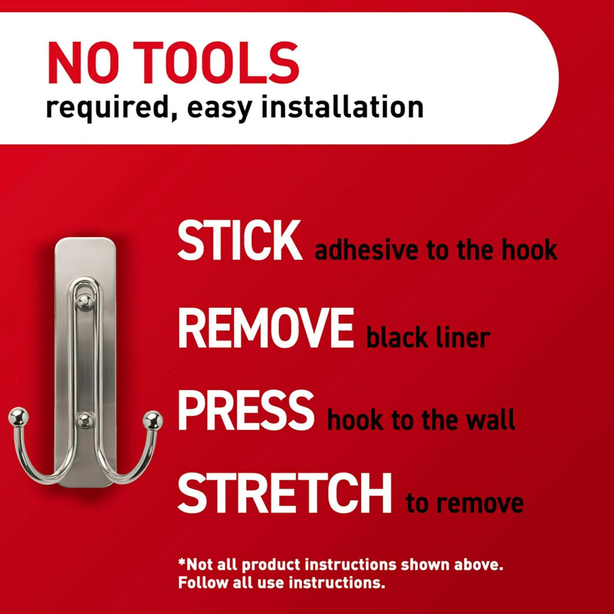 Command Large Black Double Hooks, 1 Hook, 1 Strip | Damage-Free Hanging Wall Hooks with Adhesive Strips, No Tools Coat Hooks for Hanging Home Decor, Holds up to 4 lb - Image 9