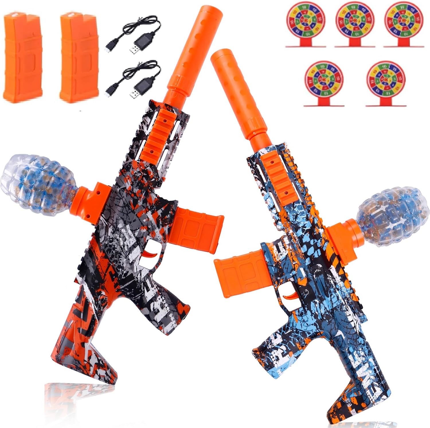 Agard automatic gel ball blaster dual pack front view featuring colorful graffiti designs