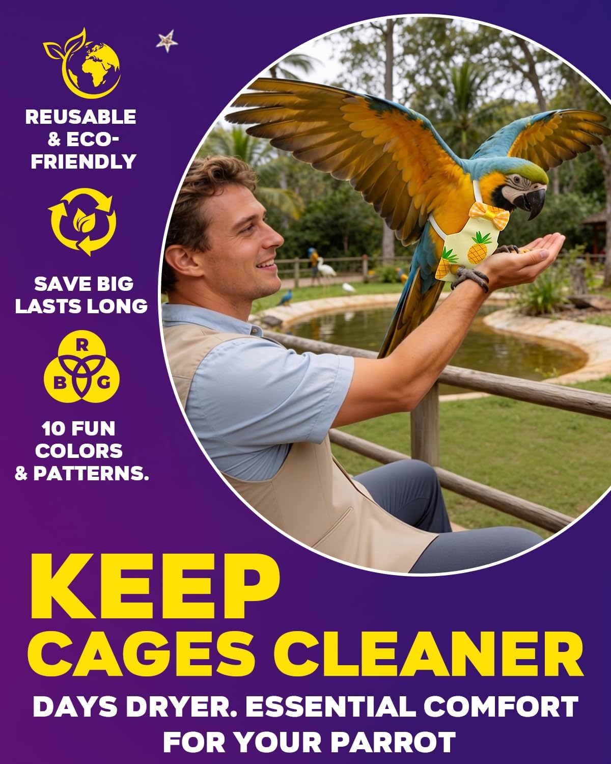 NHWNHW reusable parrot flight suit pack of six featuring soft fabric texture and leakproof lining.