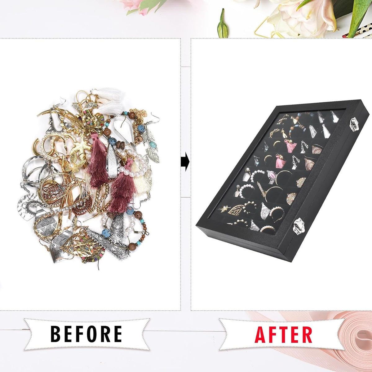 Siveit jewelry organizer tray loaded with rings and earrings