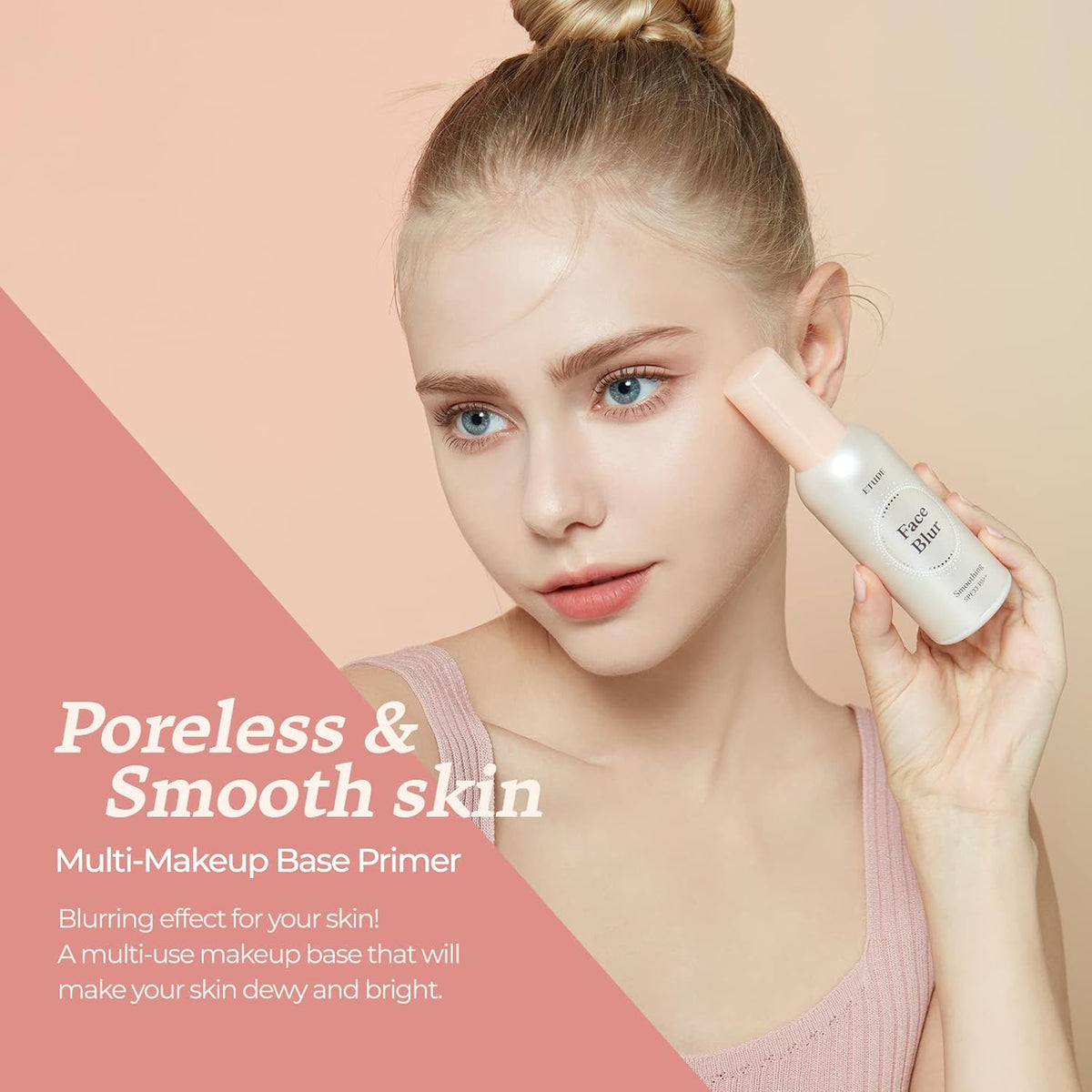 ETUDE Face Blur 21AD coral base primer tube showing product label and specifications.