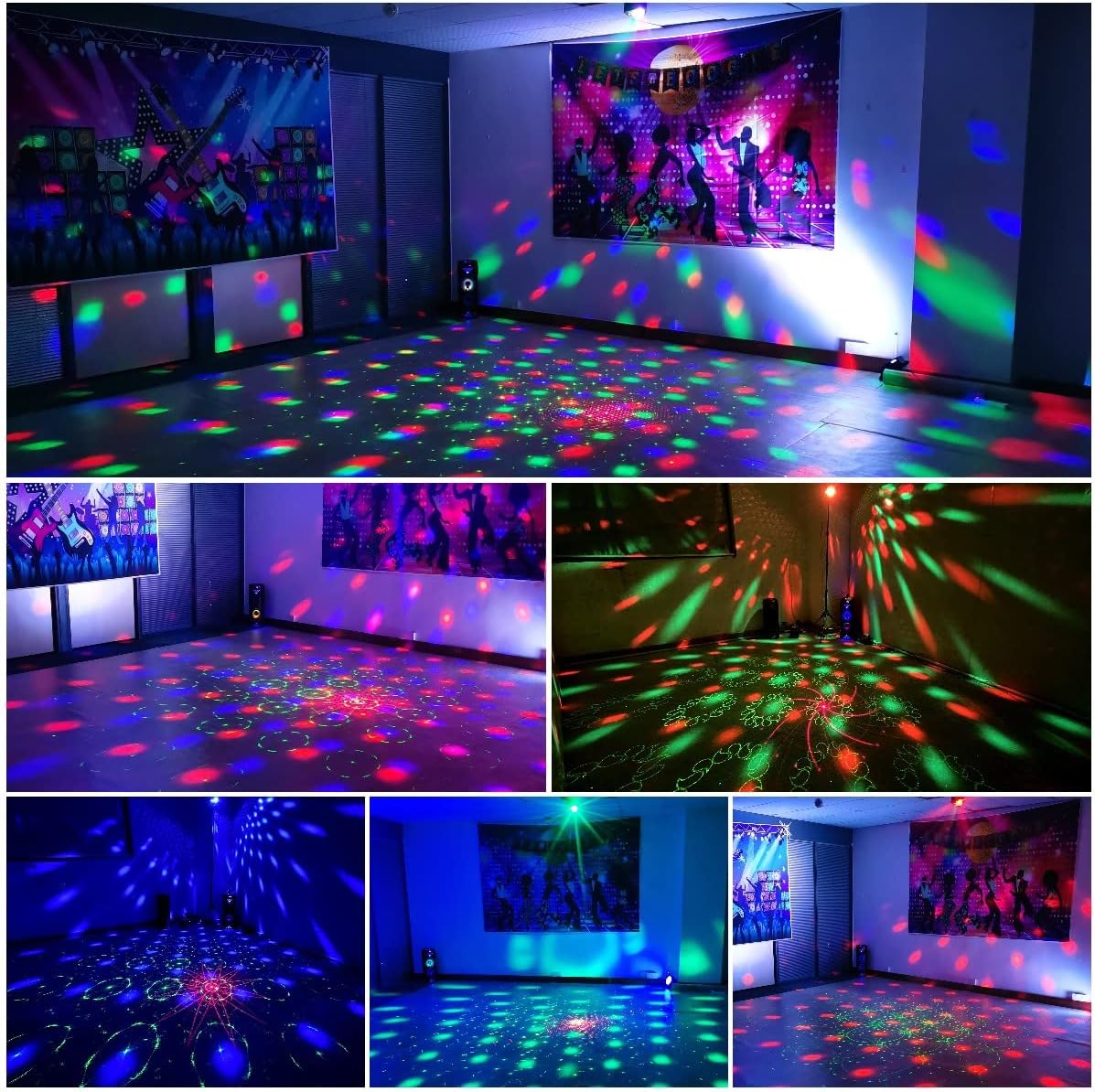 Buclhoz portable disco ball light showing rgb color projection